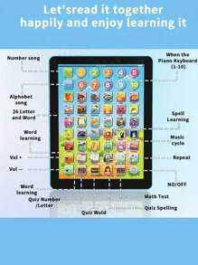 Christmas Decoration Children's English Learning Tablet With Touch & Sound Function Early Education Toy Letter Recognition Reading Toy Gift For Boys And Girls - Pink - View 3