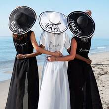 定制刺繡寬邊遮陽帽伴娘帽，刺繡名稱等級文本，單身女孩帽子，伴娘禮物，新娘軟帽，個性化遮陽帽-大號 - 多色 - 查看 4