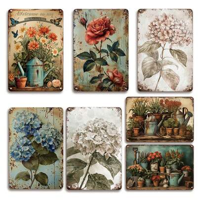 1 pieza Cartel de metal estilo BOHO de 8x12 pulgadas, placa decorativa vintage novedosa, letrero retro divertido con Hortensias, Rosas, Flores, Mariposas, "Bienvenido a mi jardín", decoración de habitación, decoración de exteriores, calle, granja, oficina, jardín, restaurante, bar, pub, cafetería, garaje, fiesta de verano, shabby, placa de metal, decoración de pared elegante para el hogar, resistente al agua y al polvo, decoración de jardín