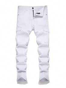 Teen Boy White Straight Leg Jeans With Side Pockets - White - View 1
