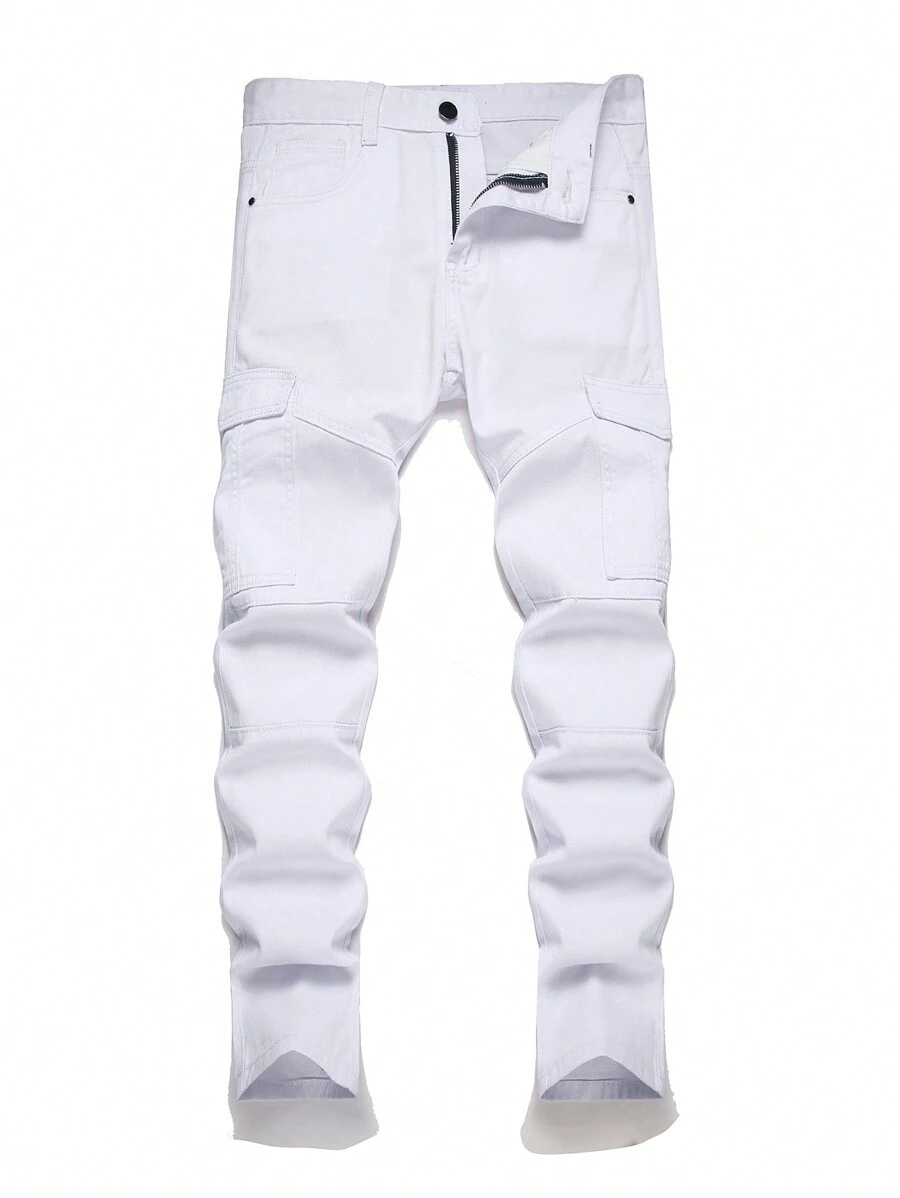 Teen Boy White Straight Leg Jeans With Side Pockets - White - View 1