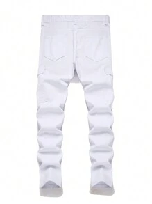 Teen Boy White Straight Leg Jeans With Side Pockets - White - View 2