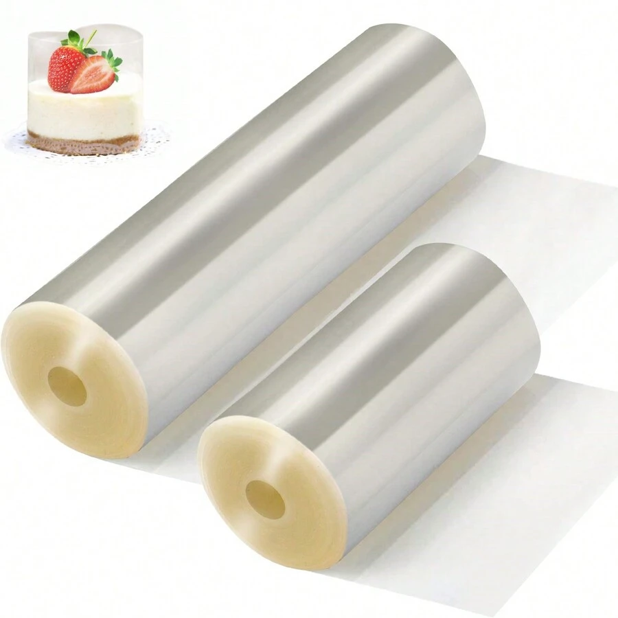 2入組透明蛋糕色帶，透明醋酸酯蛋糕卷，專業醋酸酯片，蛋糕塑料包裝，適用於巧克力慕斯蛋糕DIY包裝裝飾，晃動卡片（10厘米X10米，8厘米X10米） - 無色 - 查看 1