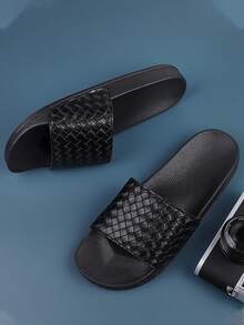 2024 New Men's Summer Slippers, Casual Beach Sandals, Korean Fashionable Non-Slip Woven Slippers - Black - View 4