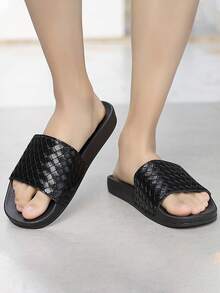 2024 New Men's Summer Slippers, Casual Beach Sandals, Korean Fashionable Non-Slip Woven Slippers - Black - View 5