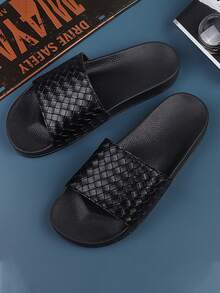 2024 New Men's Summer Slippers, Casual Beach Sandals, Korean Fashionable Non-Slip Woven Slippers - Black - View 3