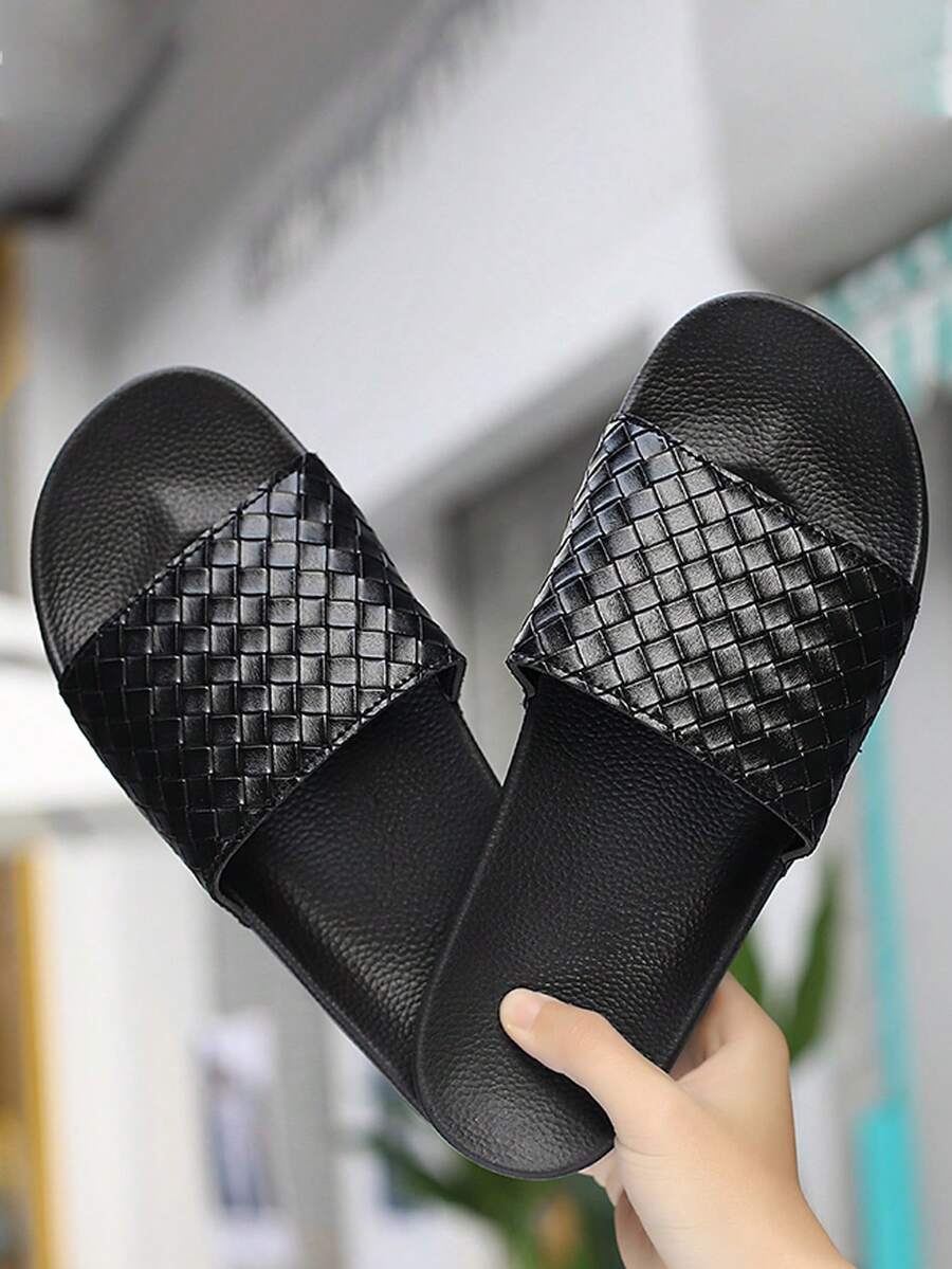 2024 New Men's Summer Slippers, Casual Beach Sandals, Korean Fashionable Non-Slip Woven Slippers - Black - View 1