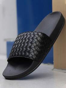 2024 New Men's Summer Slippers, Casual Beach Sandals, Korean Fashionable Non-Slip Woven Slippers - Black - View 2