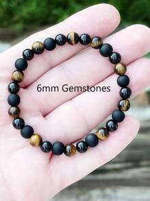 YAUKIA 6mm Triple Protection Bracelet, Tiger Eye, Hematite & Black Tourmaline Beads, Powerful Protective Gemstone, Cleanses Negative Energy