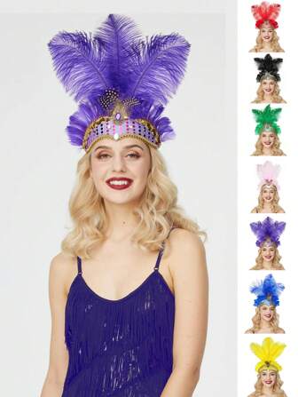 1pc Carnival Artificial Feathers Headpiece Showgirl Headband Women's Feather Pageant Headband 1920s Flapper Headband Halloween