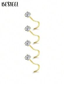 BESTEEL 1Pc 14K Gold Filled Nose Studs 20G Stainless Steel Stud Nose Ring 1.5-3mm Round CZ Simulated Diamond L Bend Nose Stud Hypoallergenic Nose Piercing