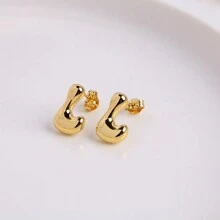 1對氣泡A-Z 26個字母耳針，金銀色女士耳飾，18K鍍金 - 字母 - 查看 19