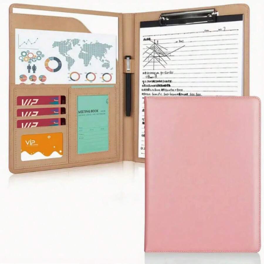 Pink Leather A4 Portfolio Padfolio, Multifunctional Document Folder For Office - one-size - View 1