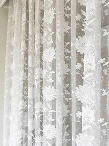 1 pieza Cortina de encaje con patrón de flores color crema para habitación de princesa, habitación de hija, sala de estar, dormitorio, balcón, estudio, etc., estilo de bolsillo para barra, sin riel y sin varilla romana.