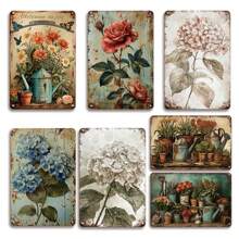 1pc 8x12 Inches BOHO Metal Tin Sign, Novelty Vintage Decor Plaque, Retro Funny Sign Hydrangea, Rose, Flower, Butterfly, Welcome To My Garden, Room Decor, Room Decoration Stuff, Outdoor Decor, Street, Farm, Office, Garden, Restaurant, Bar, Pub, Cafe, Garage, Summer Party, Shabby, Metal Plate, Home Chic Wall Decor, Water-Proof Dust-Proof, Garden Decor - Multicolor - View 2