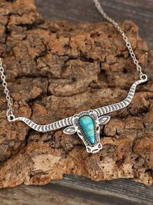 Turquoise Decor Necklace - Silver - View 7