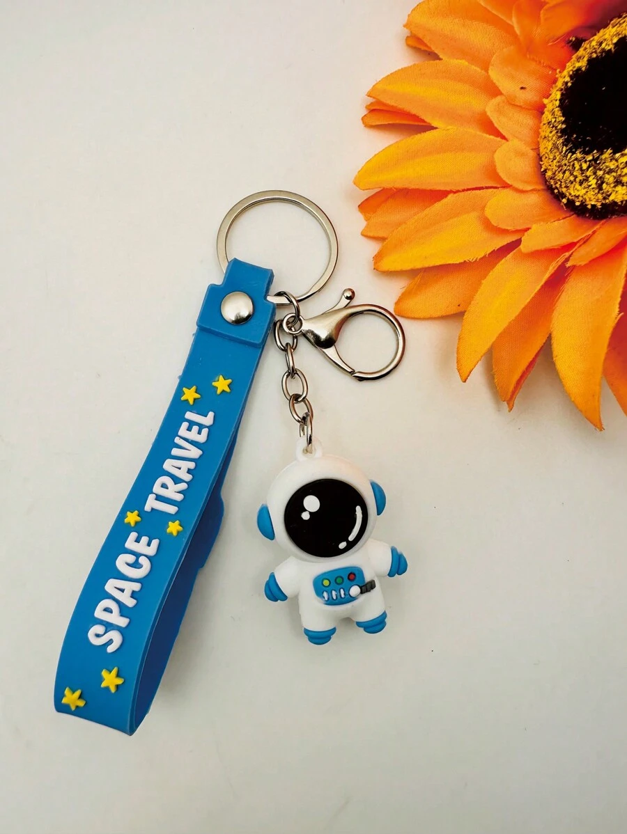1pc Women Rocket Decor Cartoon Astronaut Charm Cute Keychain For Key Decoration - Blue - View 1