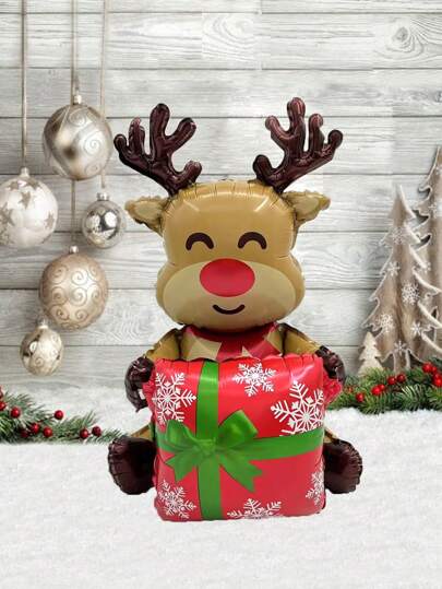 MECRLA Christmas Decoration Balloon, Standing Reindeer Holding Gift Balloon Perfect For Christmas Party, Christmas Day And Home Table Decor