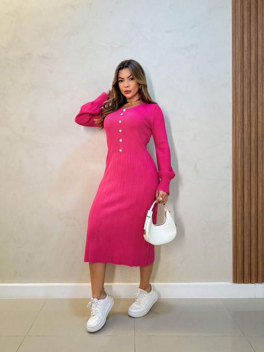 Women Long Dresses - 玫紅色 - 查看 1