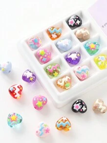 手繪亞克力愛心珠,多種顏色,精美可愛的珠子,適用於節日禮物,配搭各種飾品進行日常DIY - 手繪愛心珠 - 查看 5