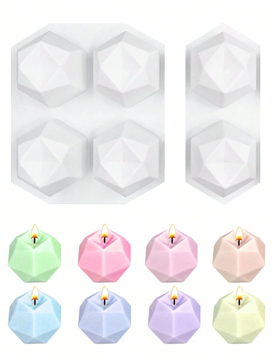 1pc 2/4 Hole Hexahedral Polygonal Geometric Diamond Shaped Magic Ball Candle Silicone Mold DIY Aromatherapy Gypsum Soap Home Decoration Ornament Drip Mold
