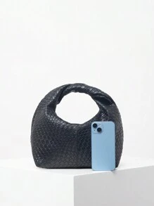 Sac fourre-tout tissé mode Twisted Square en PU, sac à main décontracté, sac à main polyvalent et simple pour travailler, portefeuille à poignée (motif aléatoire)