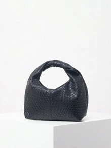 Sac fourre-tout tissé mode Twisted Square en PU, sac à main décontracté, sac à main polyvalent et simple pour travailler, portefeuille à poignée (motif aléatoire)