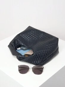 Sac fourre-tout tissé mode Twisted Square en PU, sac à main décontracté, sac à main polyvalent et simple pour travailler, portefeuille à poignée (motif aléatoire)