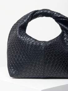Sac fourre-tout tissé mode Twisted Square en PU, sac à main décontracté, sac à main polyvalent et simple pour travailler, portefeuille à poignée (motif aléatoire)