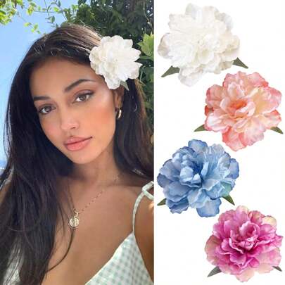 1pc Fashion Hawaiian Rose Flower Hair Clips For Women Hair Accessories For Vacation Beach Party Boho Clips Hairpin For Girls Wedding, School, Flower Claw Valentine's Day Valentines Summer Hair Claws Hair Barrettes, School Stuff, Head Accessories