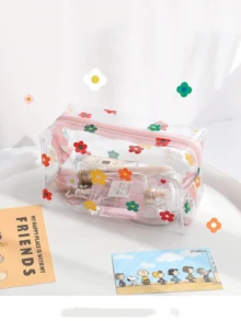 1入組花紋透明防水筆袋 - 彩色小花 - 查看 3