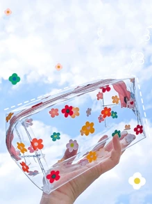 1入組花紋透明防水筆袋 - 彩色小花 - 查看 1