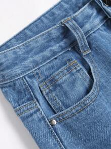 Teen Boy Mid-Blue Side Pocket Distressed Straight Leg Jeans - Medium Wash - View 5