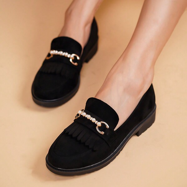 Nuevos Zapatos Tipo Mocasín De Terciopelo Informales Para Mujer Con Tacón Grueso, Punta Redonda Y Diseño De Nicho