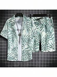 Tropical calor Camisas de flores para hombre Pantalones de playa para hombre Conjunto de dos piezas de playa - Verde - Ver 1