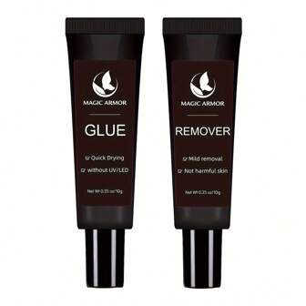 MAGIC ARMOR Newly Upgraded Quick Drying 10g Semi Solid Nail Glue With 10ml Remover For Press On Nails Tips No Need For UV Lamp Long Lasting Fake Acrylic Nails Kit Glue Gel
