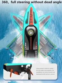 Thuyền điều khiển từ xa không chổi than lớn tốc độ cao 70KM/H Thuyền điều khiển từ xa 150M 360° Chống nước kép 7 đèn LED Mô hình thuyền tàu cao tốc RC - Màu xanh lam - Xem 10