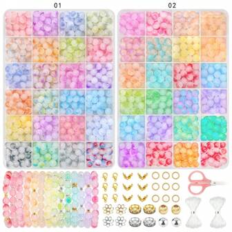 360pcs/720pcs 8mm Iridescent Glass Bead Jewelry Set, Including Scissors And Elastic String, Suitable For DIY Bracelets Necklaces Crafts Gifts
