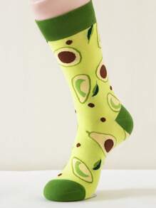 Calcetines de pantorrilla media con jacquard de aguacate amarillo para mujer, calcetines de pantorrilla media, primavera, otoño e invierno, calcetines de ocio literarios, calcetines de frutas, personalizados y encantadores, adecuados para uso diario