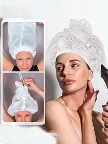1pc Or 2pcs Net Plopping Cap For Drying Curly Hair, Adjustable Net Plopping Cap With Drawstring, Dry Hair Cap With Elastic Band Suitable For Different Head Sizes With Drawstring Curly Hair Net For Plopping, Net Plopping Diffuser Cap(White) - Multicolor - View 6