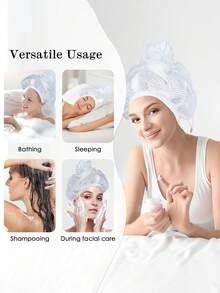 1pc Or 2pcs Net Plopping Cap For Drying Curly Hair, Adjustable Net Plopping Cap With Drawstring, Dry Hair Cap With Elastic Band Suitable For Different Head Sizes With Drawstring Curly Hair Net For Plopping, Net Plopping Diffuser Cap(White) - Multicolor - View 5