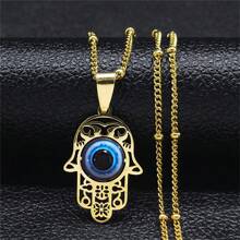 伊斯蘭哈姆薩手虎眼石項鍊不銹鋼女款/男款土耳其邪惡眼項鍊 - 項鍊 - 查看 11