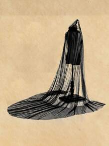 1pc Black Wedding Gauze Shawl Holiday Party Costume Cosplay Witch Robe Monolayer Long Trailing Hooded Cape Fall Clothes For Women