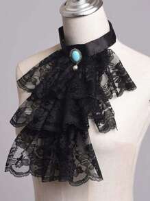 1 pieza Cuello desmontable con volantes de encaje vintage, disfraz victoriano eduardiano, jabot unisex, escuela - Multicolor - Ver 2