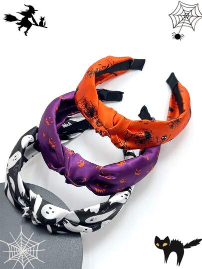 3 piezas Accesorios para el cabello de estilo oscuro de Halloween con diadema de calabaza con cabeza de fantasma pequeño para fiestas de mujeres
