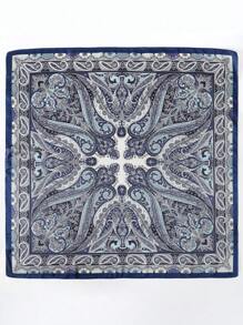 1条女士优雅佩斯利印花围巾，70*70厘米缎面方巾披肩，波西米亚风格，适合日常佩戴 - 藍色 - 查看 5