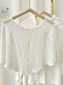 1pc Women's Solid Color Hollow-Out Lace Trimmed Knit Sun Protection Decoration Versatile Bohemian  Casual Elegant Style Scarf Shawl Vest Outdoor Party Travel Essential Accessories Women