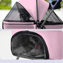 Foldable Pet Stroller For Cats/Dogs, Height Adjustable Handle, Frame And Portable Basket Can Be Separated, Safety Tether, Storage Basket + Cup Holder, 4 Colors