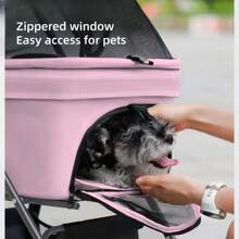 Foldable Pet Stroller For Cats/Dogs, Height Adjustable Handle, Frame And Portable Basket Can Be Separated, Safety Tether, Storage Basket + Cup Holder, 4 Colors