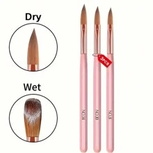 Set de 3 pinceles para uñas acrílicas - Tamaños 8/10/14, pinceles de Kolinsky para aplicación de acrílico, ideal para extensiones de uñas y tallado 3D, sin olor